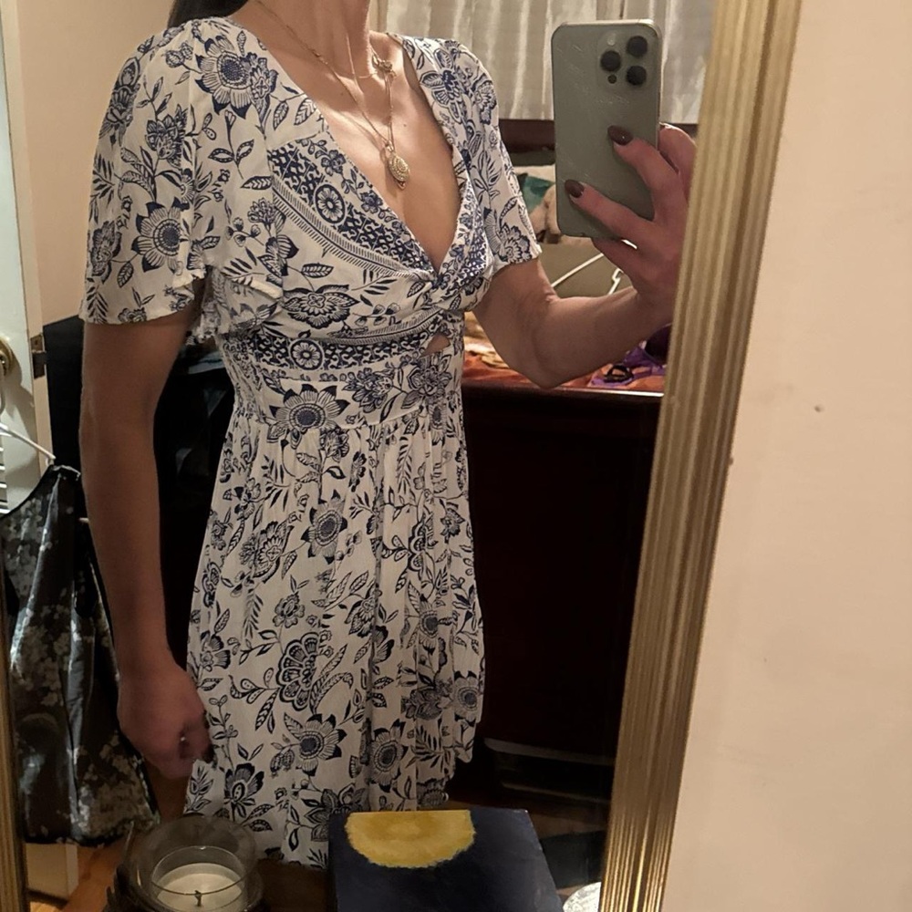 Angie Blue and White Floral Midi Dress